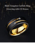 Men's 8mm Tungsten Black Gold Groove Line CZ Comfort-Fit Wedding Band